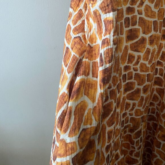 Handmade Plus Size Double Guaze Cotton Giraffe Print Inseam Pockets Dress - Picture 7 of 16